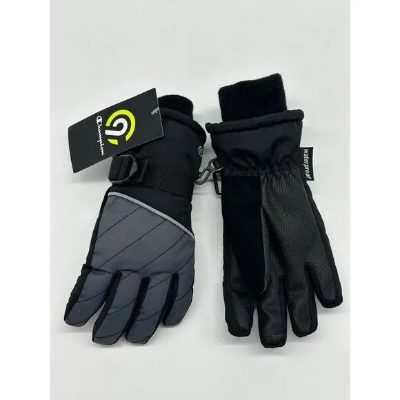 C9 Champion Boys Ski Gloves‎ Waterproof Black/Gray Size 4/7 - New - Picture 2 of 4
